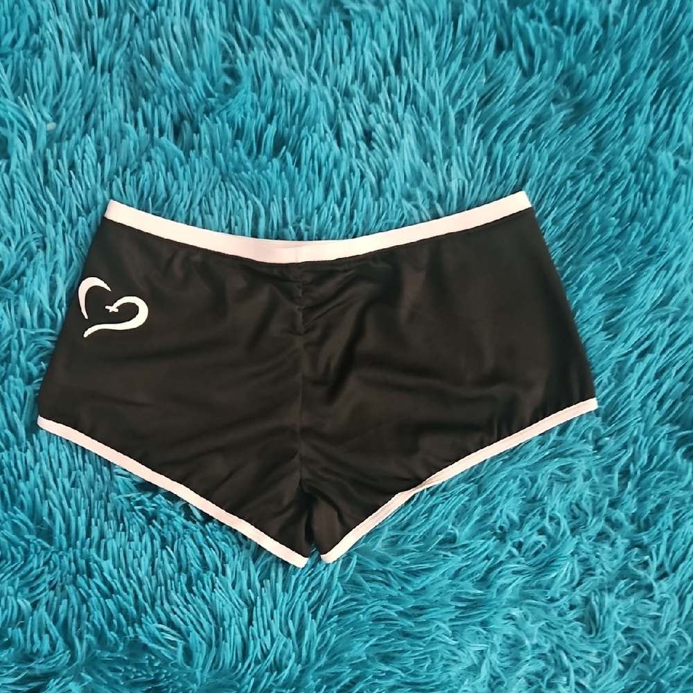 Women's Shorts Black With White Trim And Heart In The Back.